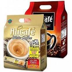 马来西亚进口啡特力（Alicafe）3合1特浓白咖啡720g+法式碳烤3合1咖啡666g 套装