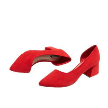 Stradivarius 女鞋不对称设计红色中跟鞋