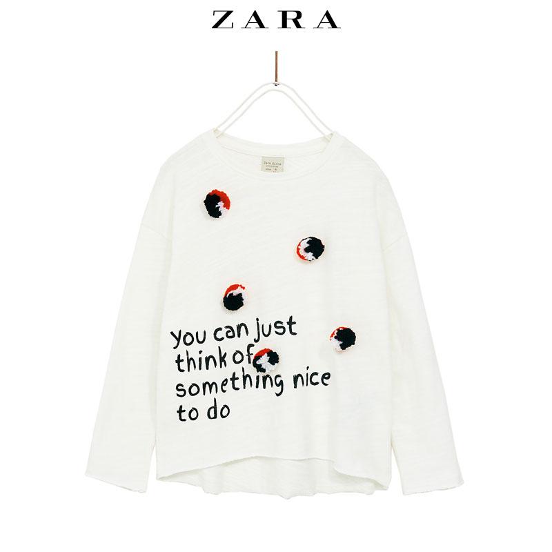 ZARA 女童 绒球装饰T恤