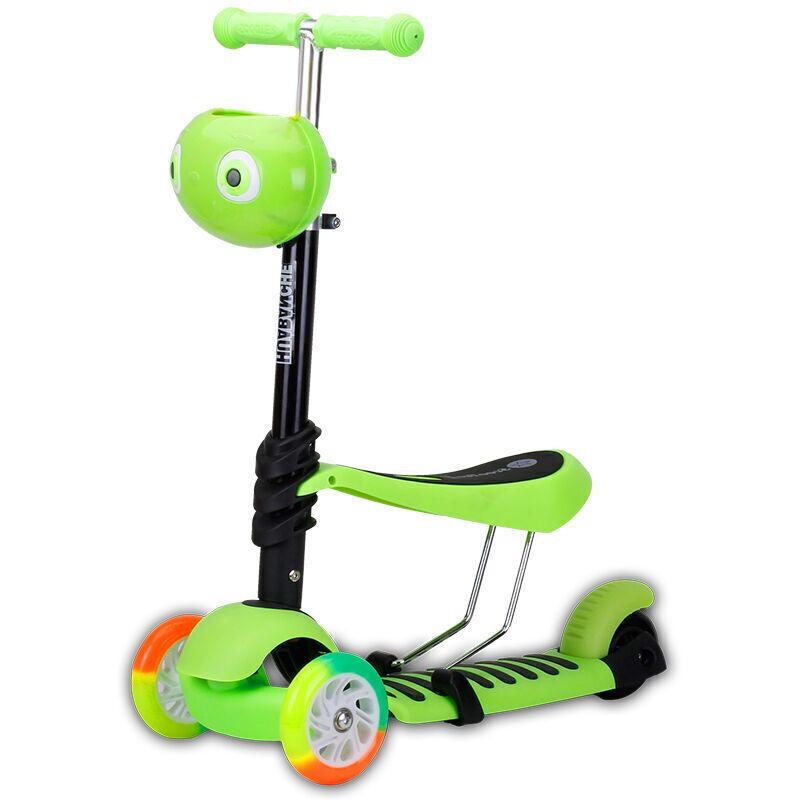 麦肯齐儿童滑板车三合一儿童三轮可坐滑轮踏板扭扭摇摆车户外玩具H1001-3 绿色99元