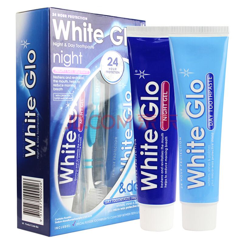 惠宝（WhiteGlo）日夜美护牙膏套装（日用牙膏100g+夜用牙膏85g+专用牙刷1支）澳洲原装进口49元（可199-100）