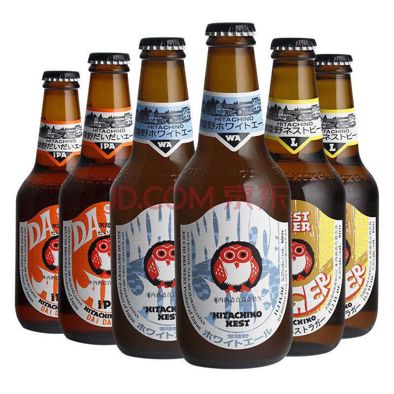日本啤酒 常陆野猫头鹰（Hitachino Nest）（白*2/拉格*2/IPA*2）啤酒 精酿啤酒 组合装330ml*6瓶