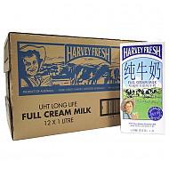 【京东超市】澳大利亚 进口牛奶 哈威鲜（(Harvery fresh)）牛奶 全脂纯牛奶 1L*12盒