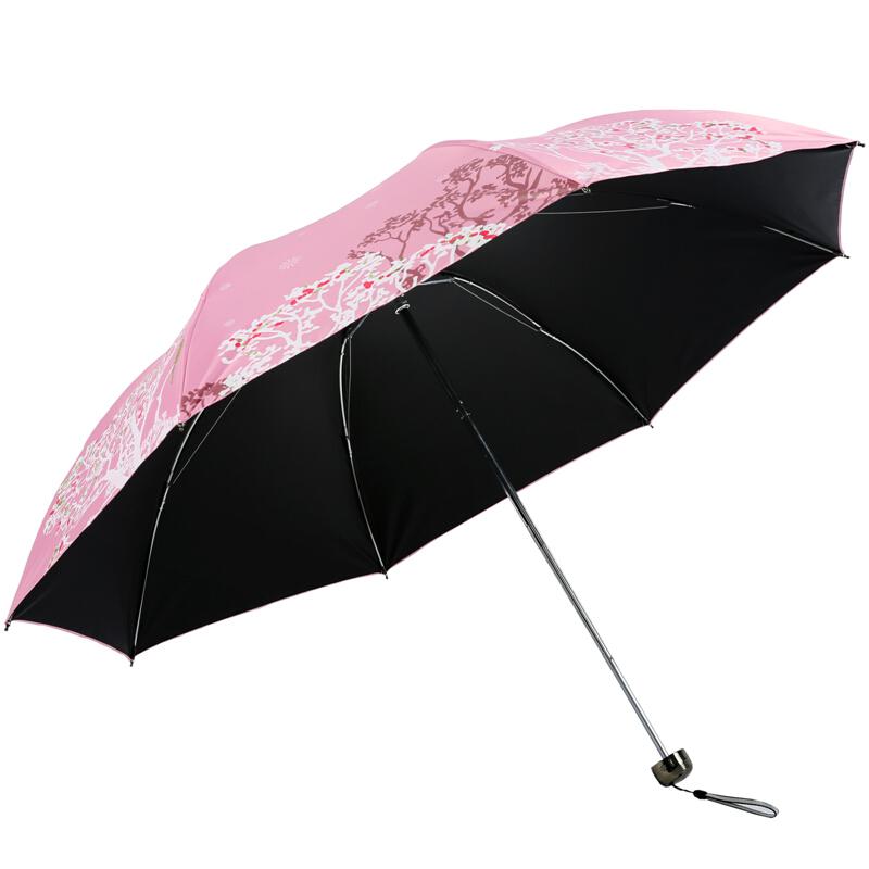 天堂伞 黑胶涤丝纺三折超轻太阳伞晴雨伞