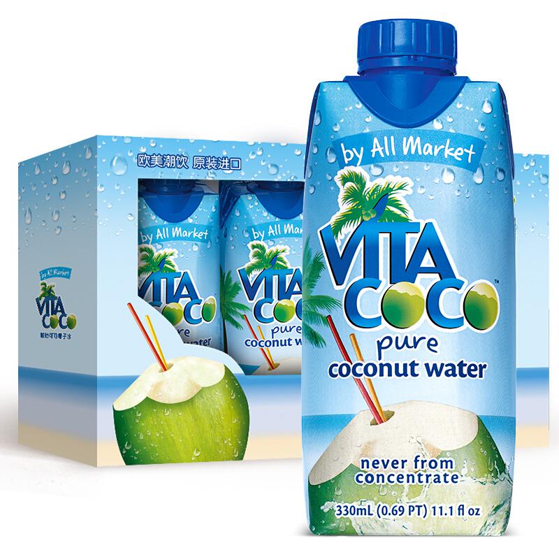 【京东超市】唯他可可（ Vita Coco ）天然椰子水饮料330ml*4瓶 *6件