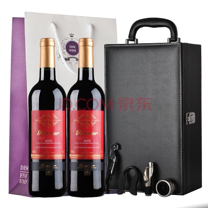 法国进口红酒 罗莎（Roosar）奥德IGP级干红葡萄酒 两支礼盒装（含酒具） 750ml*2瓶 *3件231元（合77元/件）