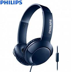 飞利浦（PHILIPS）线控耳机重低音 时尚 平折 Bass+ SHL3075 （蓝）