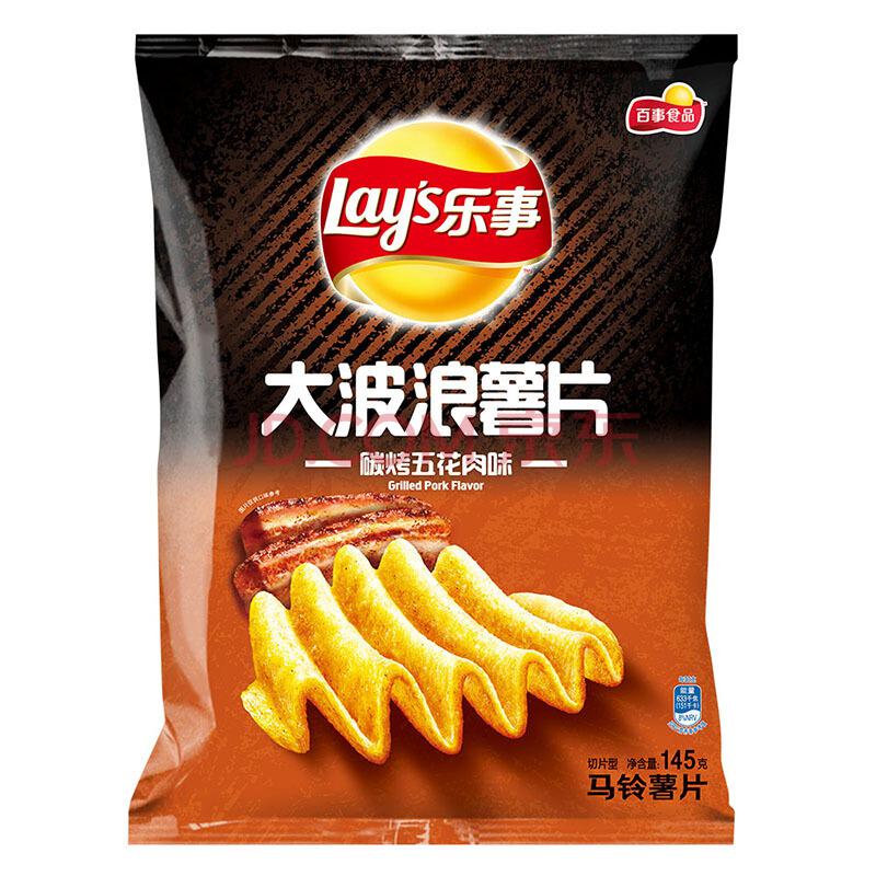 【京东超市】乐事（Lay’s）休闲零食 大波浪薯片 碳烤五花肉味 145克 *9件