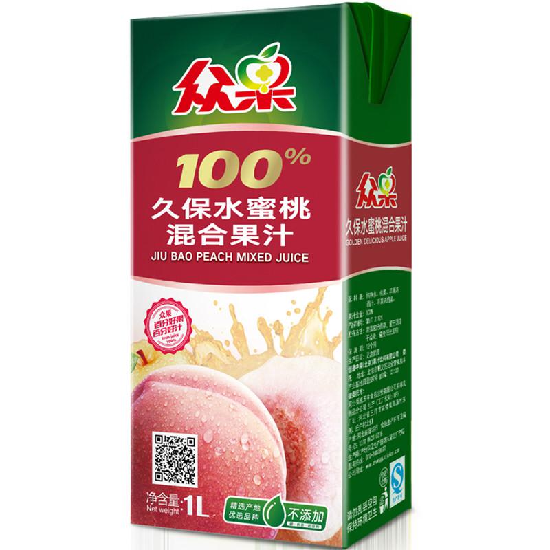 众果 100%纯果汁水蜜桃混合果汁1L×6盒