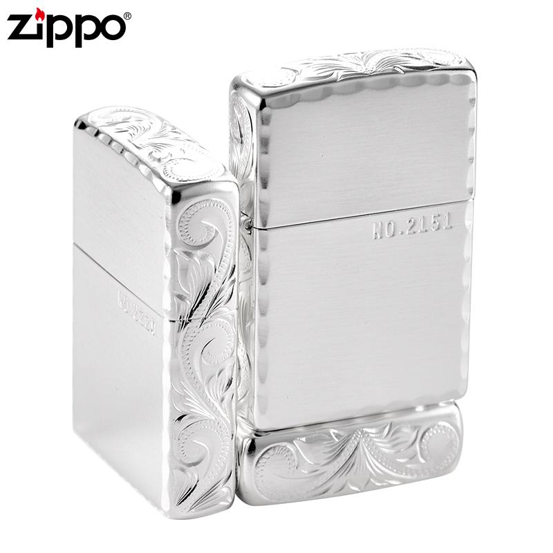 ZIPPO 之宝 纯银镀层收藏级 三面环绕雕刻富贵花