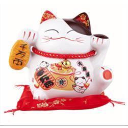 众尚 陶瓷招财猫 送坐垫+铃铛+围脖