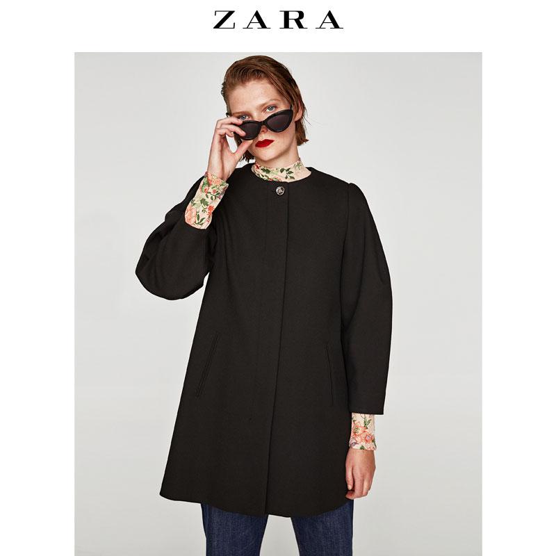 ZARA女装 黑色九分袖纽扣装饰大衣