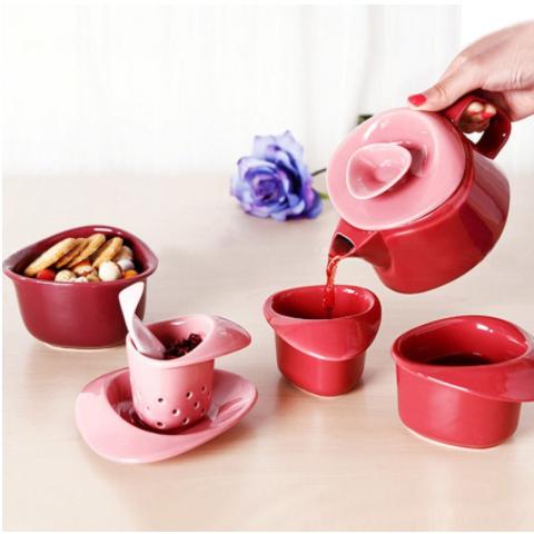 PO: 玫瑰花朵系列 陶瓷茶壶套装 7件套