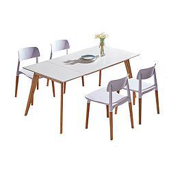 香河家具城 北欧简约方形可伸缩实木餐桌椅组合 1桌4椅（120-160cm）