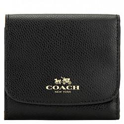 COACH 蔻驰 奢侈品 女士黑色皮质短款钱包钱夹 F53768 IMBLK