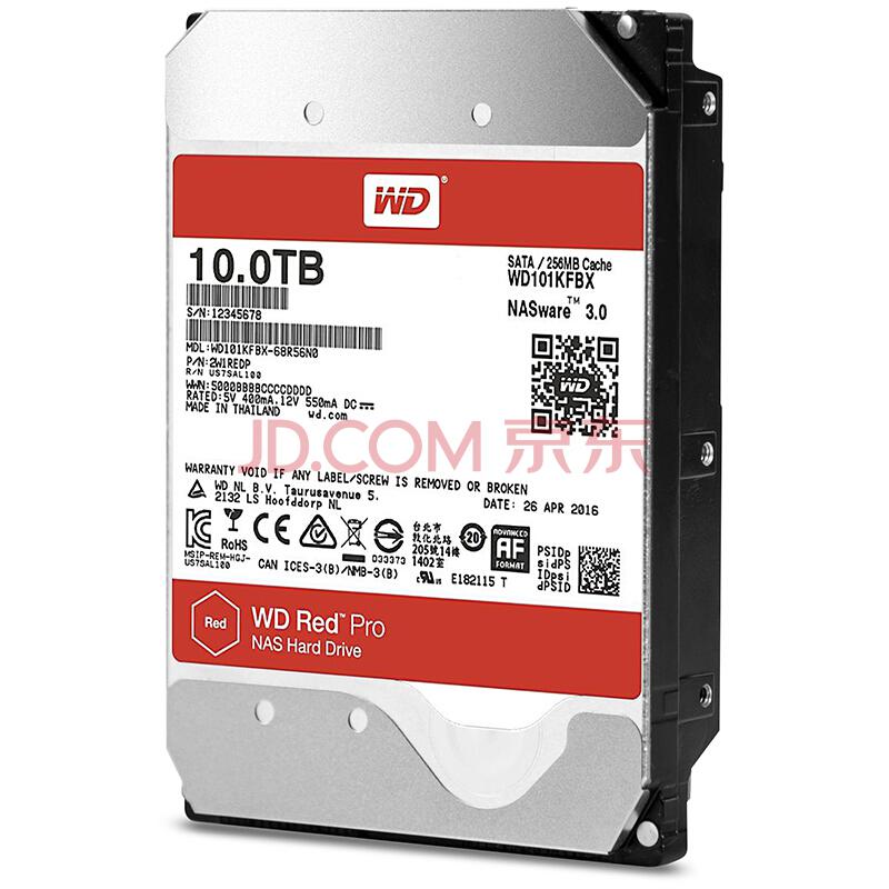 西部数据(WD)红盘Pro10TB网络储存硬盘(NAS硬盘/SATA6Gb/s/256M缓存/WD101KFBX)2949元