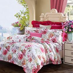 富安娜（FUANNA）家纺床品套件 纯棉斜纹床上四件套 床单被套 四季狂想1.8米床适用（230*229cm）红