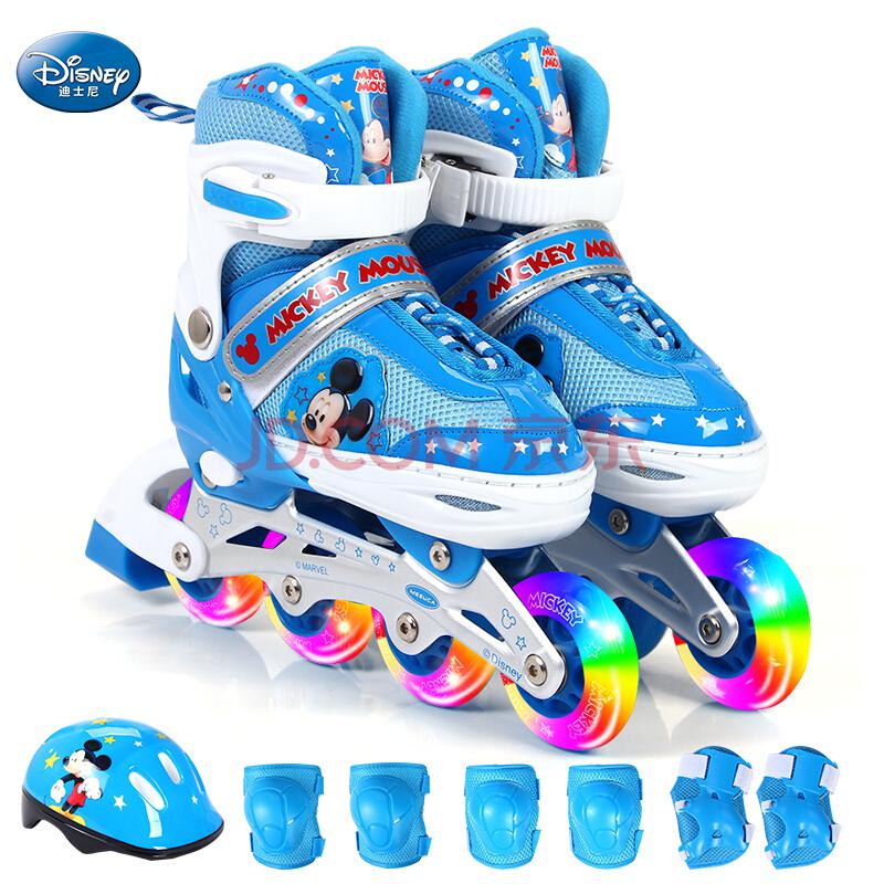 迪士尼（Disney） 溜冰鞋儿童轮滑鞋套装闪光可调码男女旱冰鞋八轮全闪米奇蓝31-34码138元