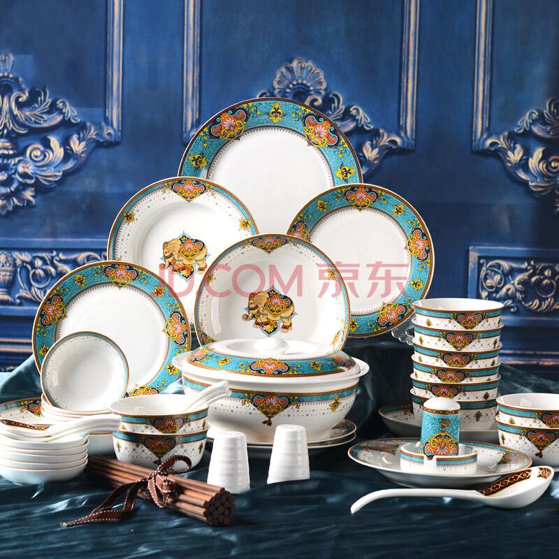 瓷魂 欧式创意家用陶瓷碗盘碟子餐具套装 曼谷风情56头