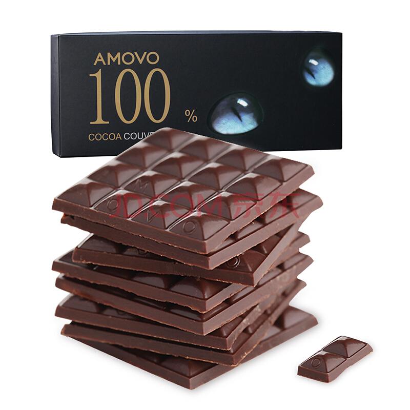 AMOVO魔吻100%可可无糖特苦纯黑巧克力120g19.9元