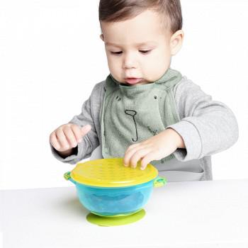 babycare 儿童防滑双耳餐具三件套 吸盘碗带盖辅食碗