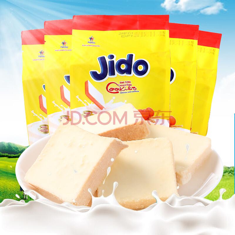 面包干饼干进口Jido面包干300g越南特产榴莲饼干牛奶饼干蛋糕榴莲味面包干90gx6包29.9元包邮