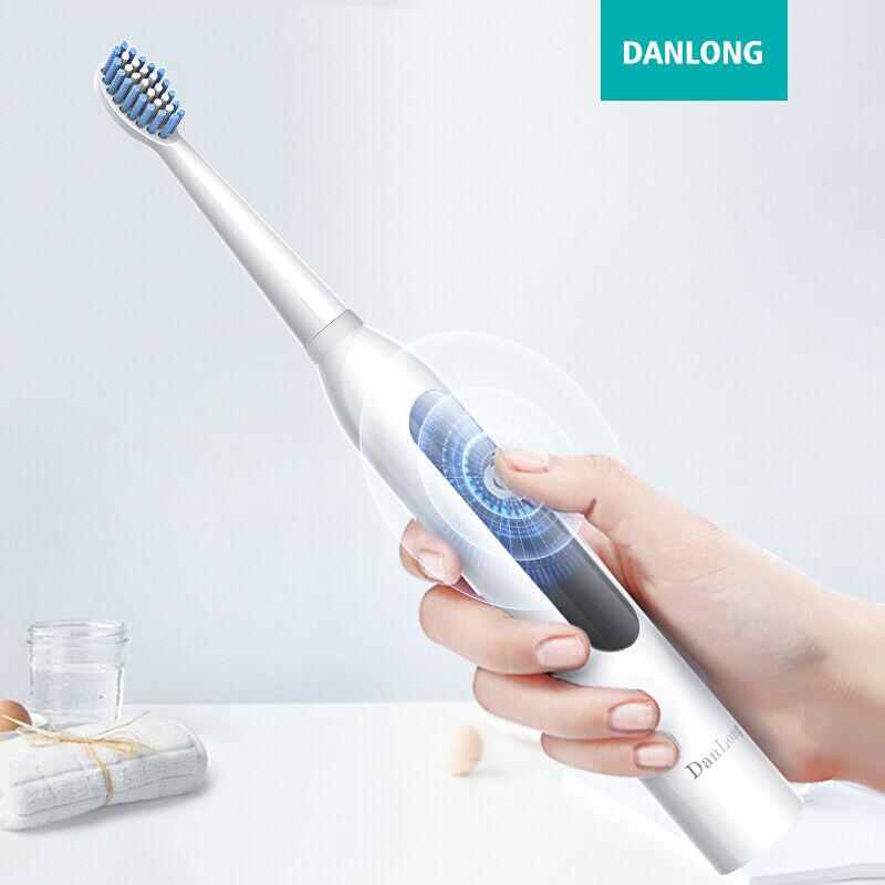 丹龙（DanLong）声波电动牙刷成人家用非充电式智能防水情侣牙刷牛奶白-标配领券立减100