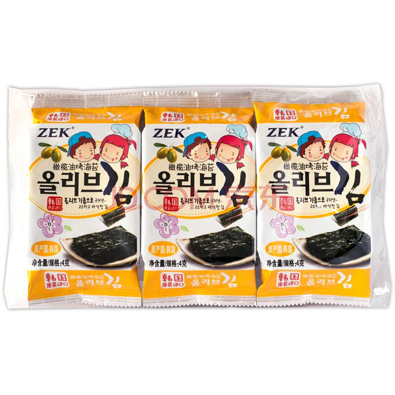【京东超市】韩国进口烤海苔 进口零食 紫菜 ZEK橄榄油烤海苔4g*3*2件