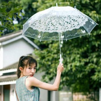 聚伞网 白色蕾丝透明雨伞