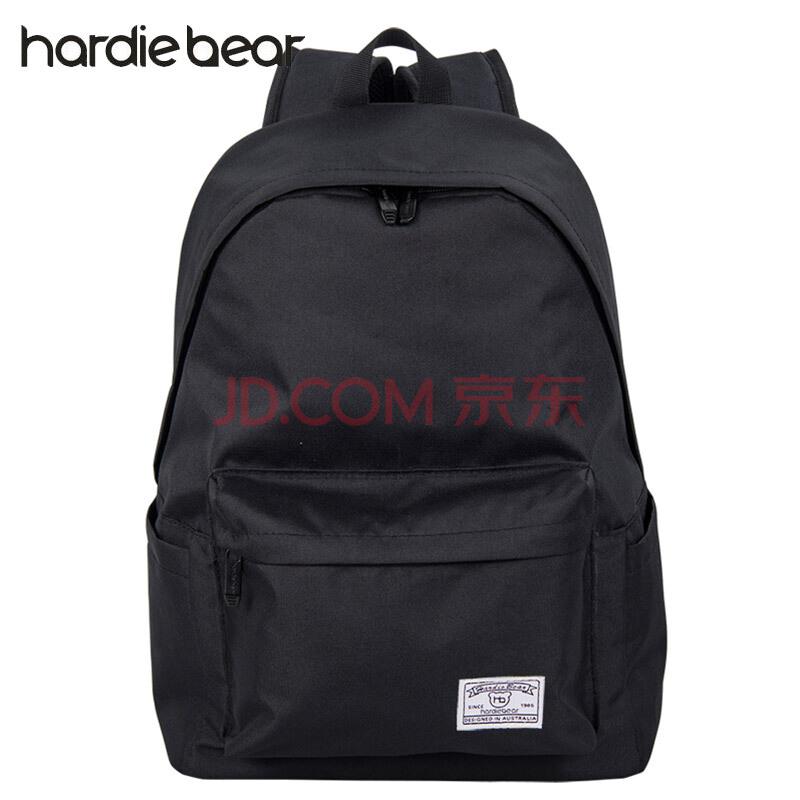 hardiebear纯色双肩包学生书包大容量时尚背包男女学院风休闲韩版旅行包黑色124元（合41.33元/件）