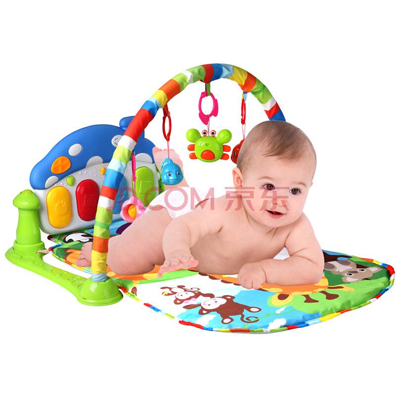 爱婴乐（AiYiNGlE）168-61 宝宝健身架蘑菇脚踏琴 0-1岁新生儿宝宝婴儿脚踏钢琴 床铃摇铃音乐爬行垫 蓝色 *3件214元（合71.33元/件）