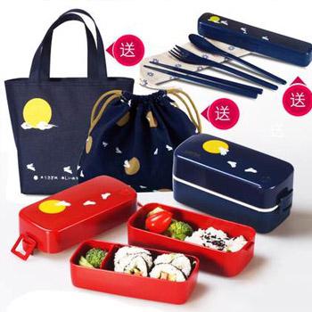 日本ASVEL 分格双层便当盒 送手提袋+餐具