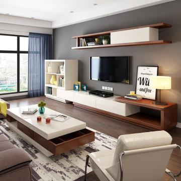 A家家具 简约拼色可伸缩茶几电视柜组合（茶几+电视柜）