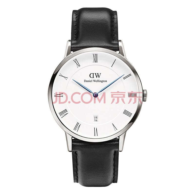 丹尼尔惠灵顿（Daniel Wellington）手表DW男表38mm银色边皮带超薄男士石英手表带日历1121DW（DW00100088）