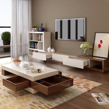 A家家具 简约拼色可伸缩 茶几电视柜组合（茶几+电视柜）