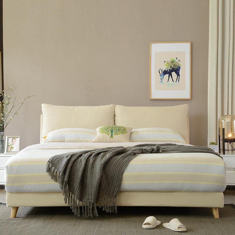A家家具 米黄色1.8米床+床垫*1+床头柜